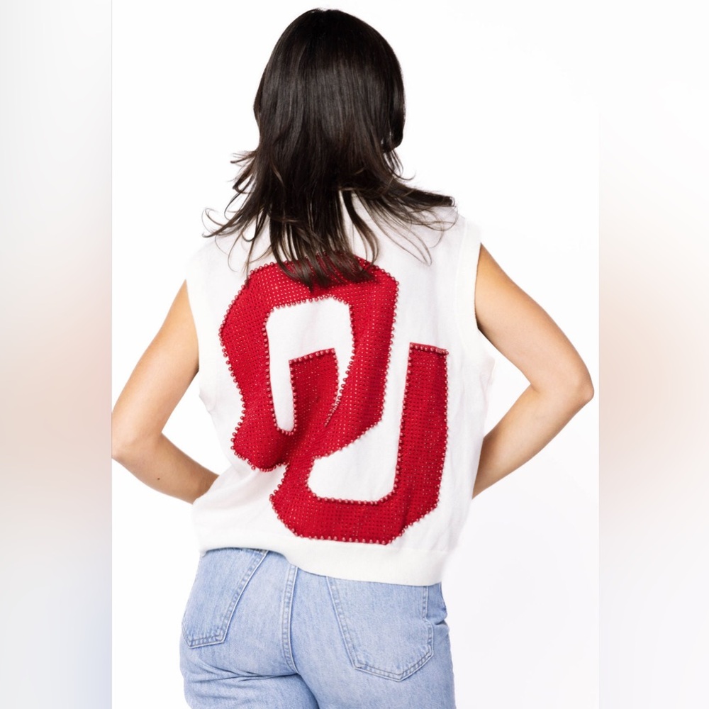 New! QUEEN OF SPARKLES Licensed Oklahoma Sooners Oversized Sweater Vest Stunning - Picture 4 of 11